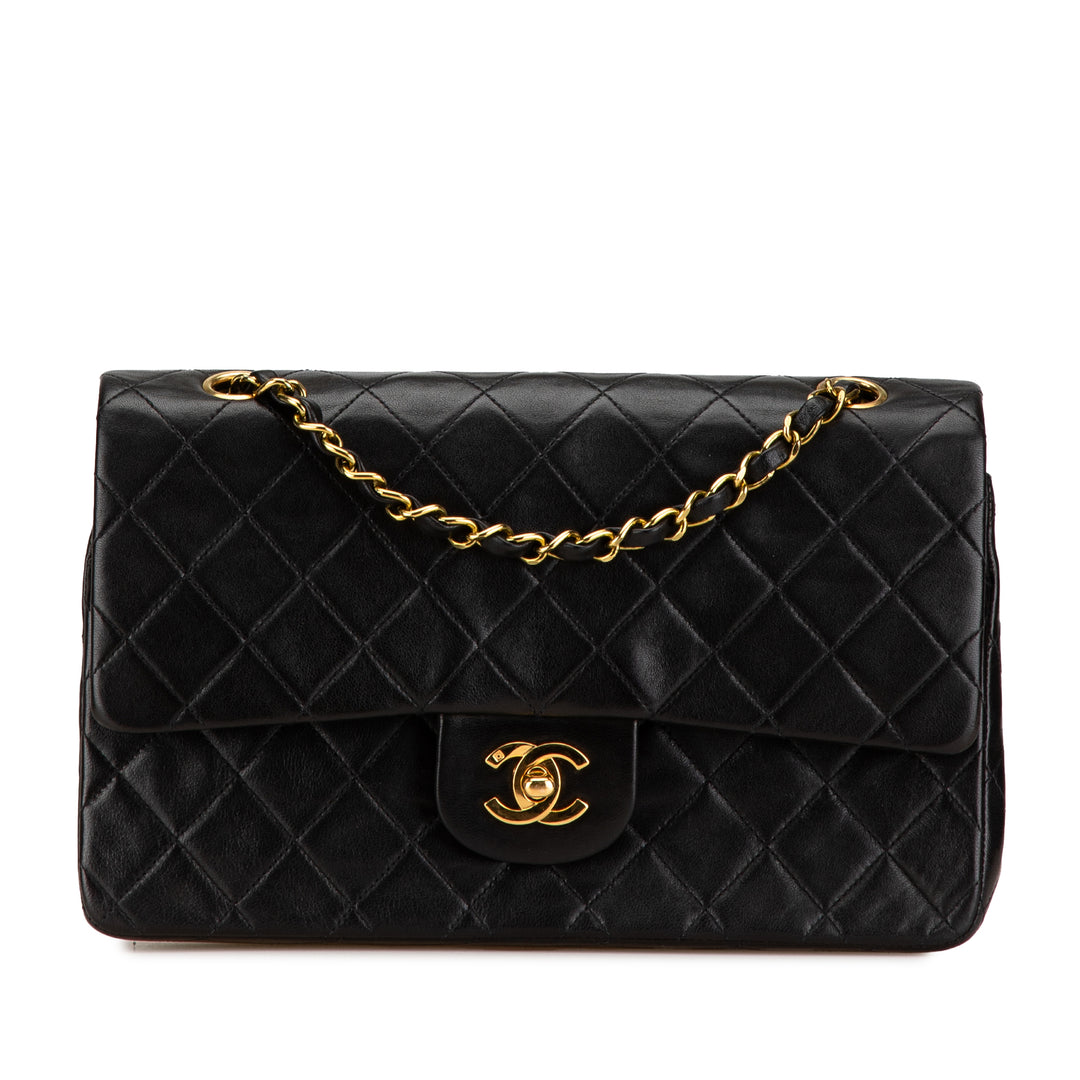 Medium Classic Lambskin Double Flap Black - Gaby Paris