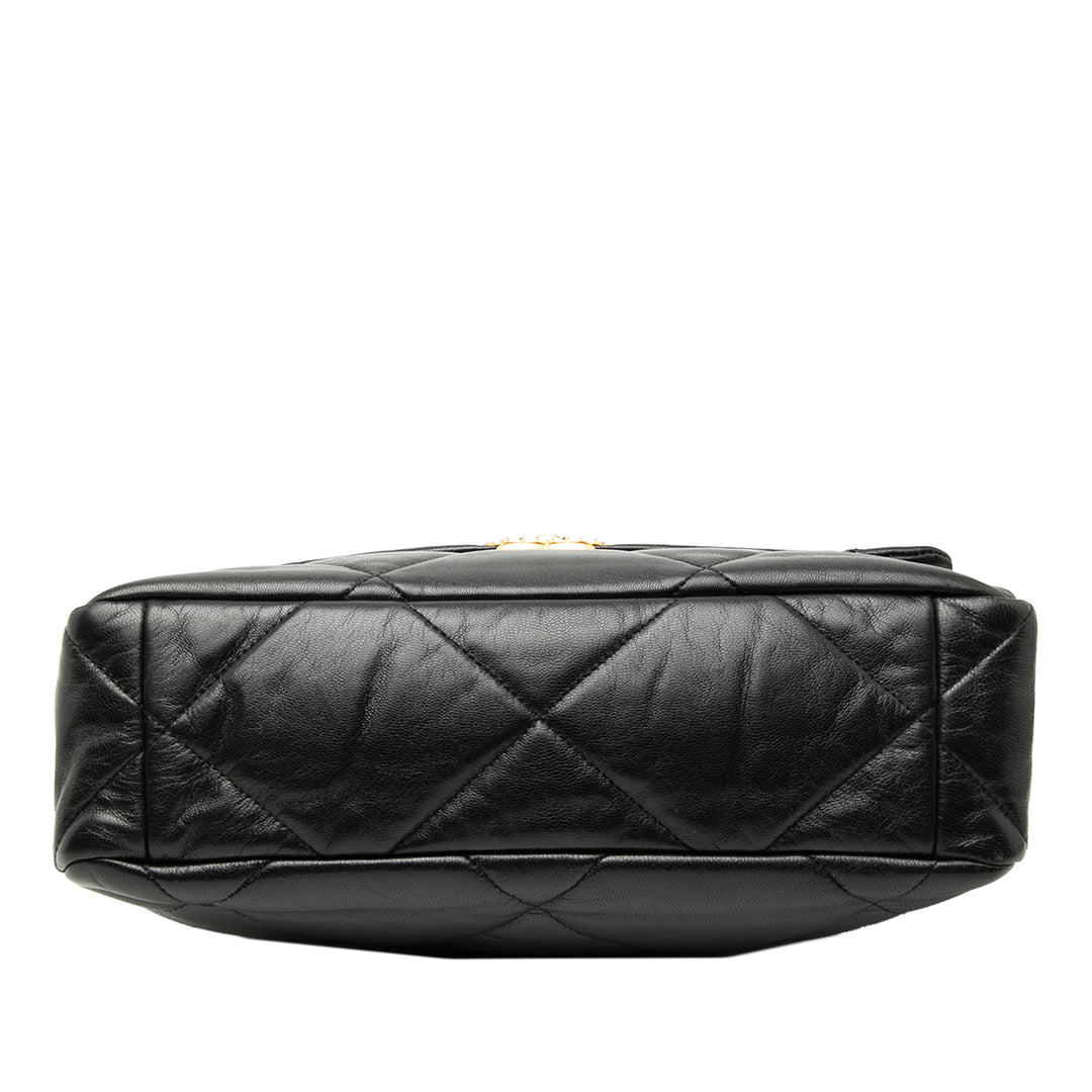 19 à rabat Grand Cuir d'agneau Noir