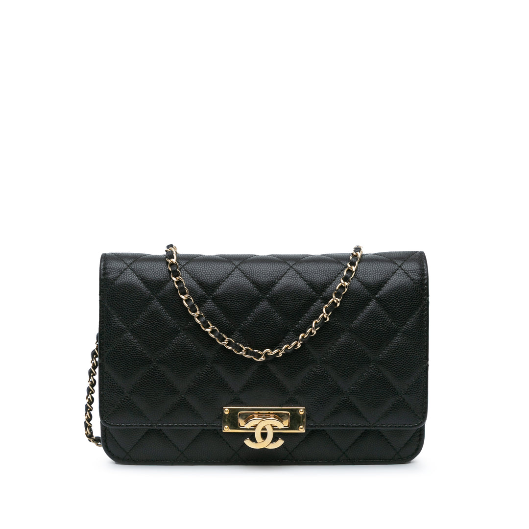 Quilted Caviar Golden Class Wallet On Chain Black - Gaby Paris