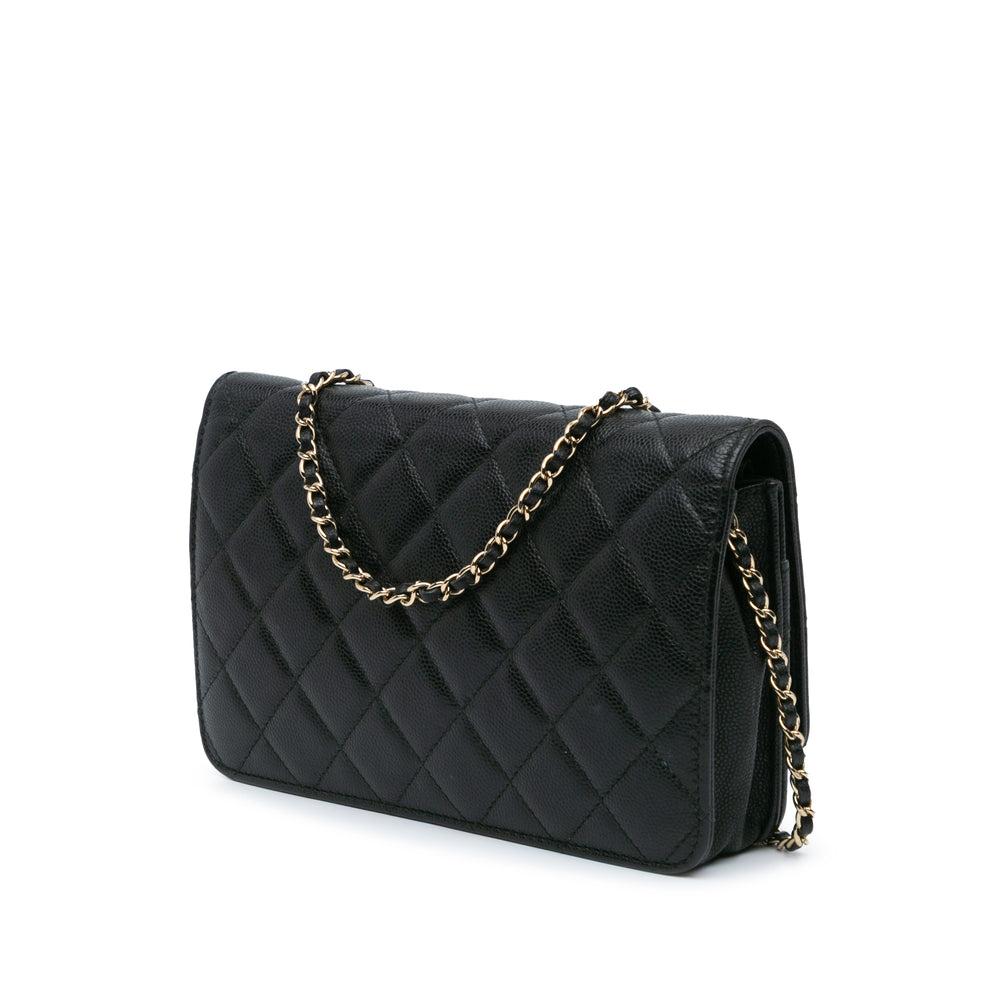 Quilted Caviar Golden Class Wallet On Chain Black - Gaby Paris