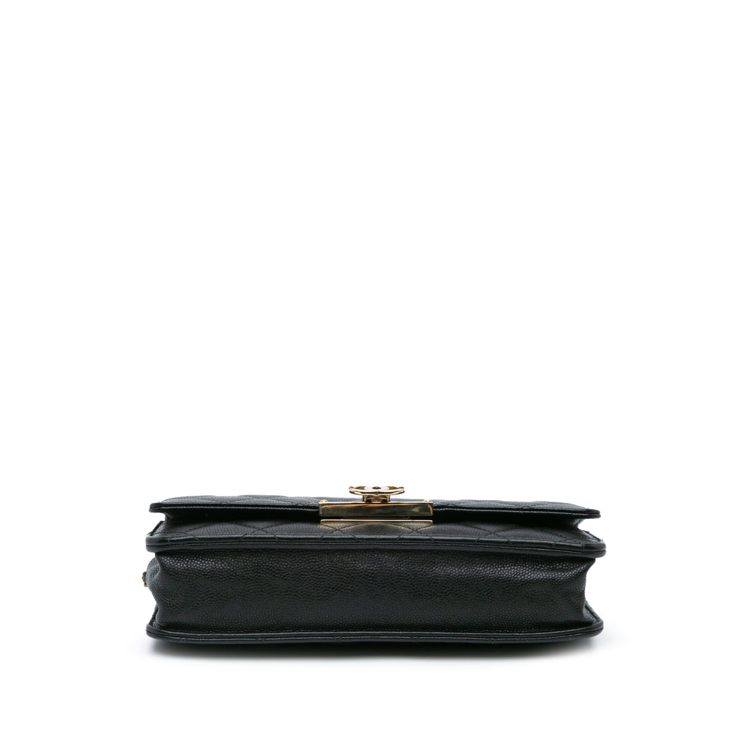 Quilted Caviar Golden Class Wallet On Chain Black - Gaby Paris