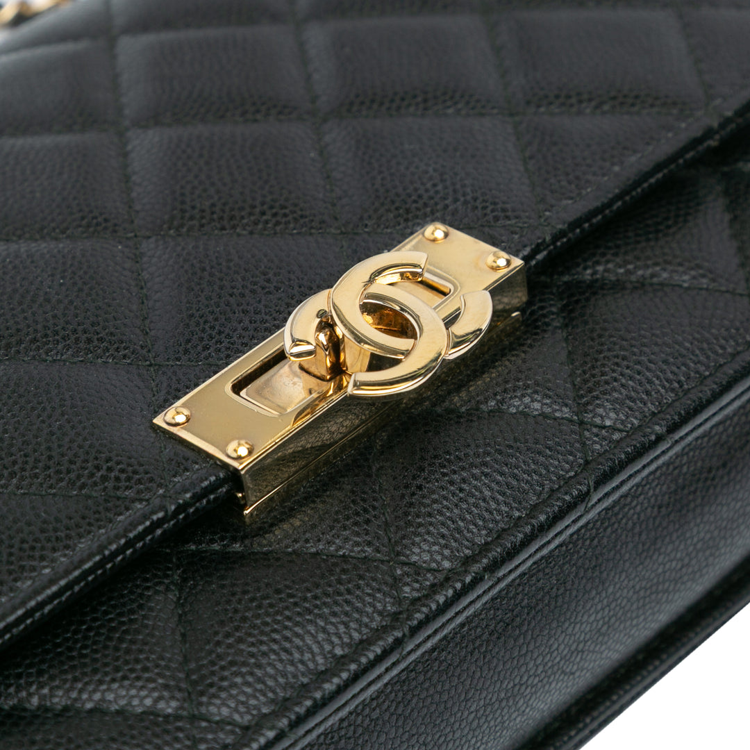 Quilted Caviar Golden Class Wallet On Chain Black - Gaby Paris