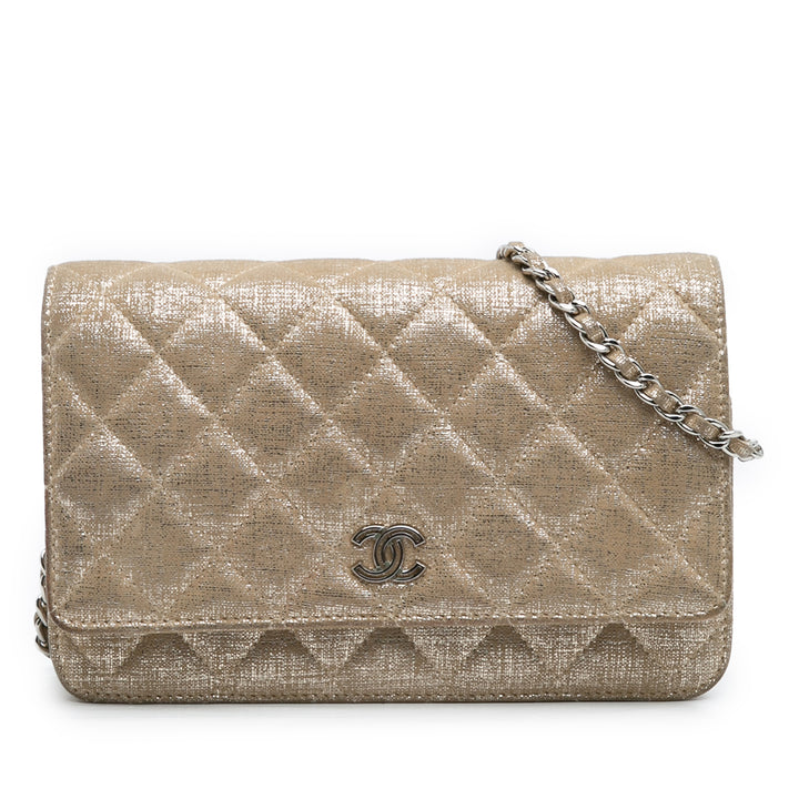 Chanel CC Quilted Iridescent Cuir de veau Wallet on Chain Doré