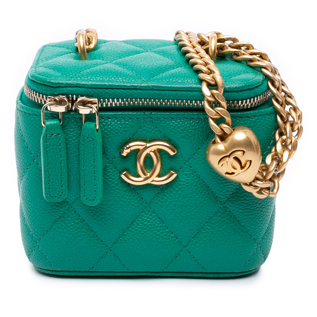 Chanel Mini Quilted Caviar CC Sweetheart Vanity Étui with Chain Vert – GABY PARIS Authentique
