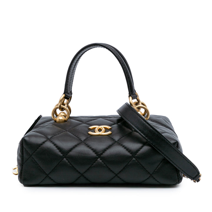 Métiers d'Art CC Quilted Lambskin Box Top Handle Satchel Black - Gaby Paris