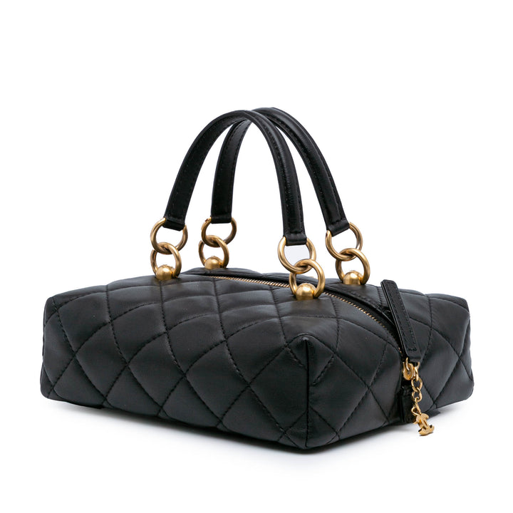 Métiers d'Art CC Quilted Lambskin Box Top Handle Satchel Black - Gaby Paris