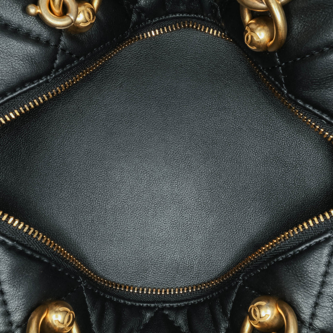 Métiers d'Art CC Quilted Lambskin Box Top Handle Satchel Black - Gaby Paris