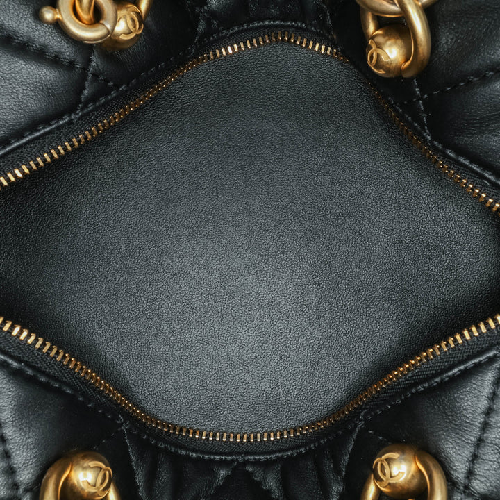 Métiers d'Art CC Quilted Lambskin Box Top Handle Satchel Black - Gaby Paris