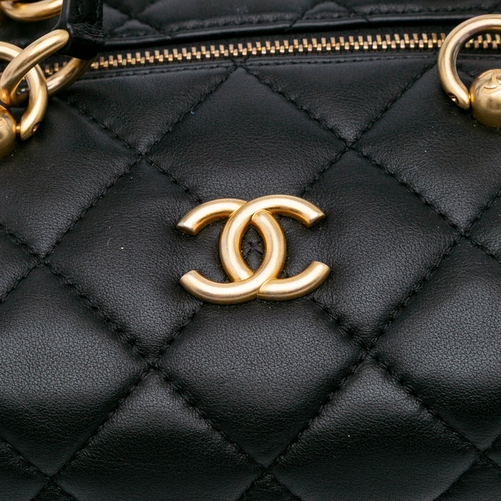 Métiers d'Art CC Quilted Lambskin Box Top Handle Satchel Black - Gaby Paris