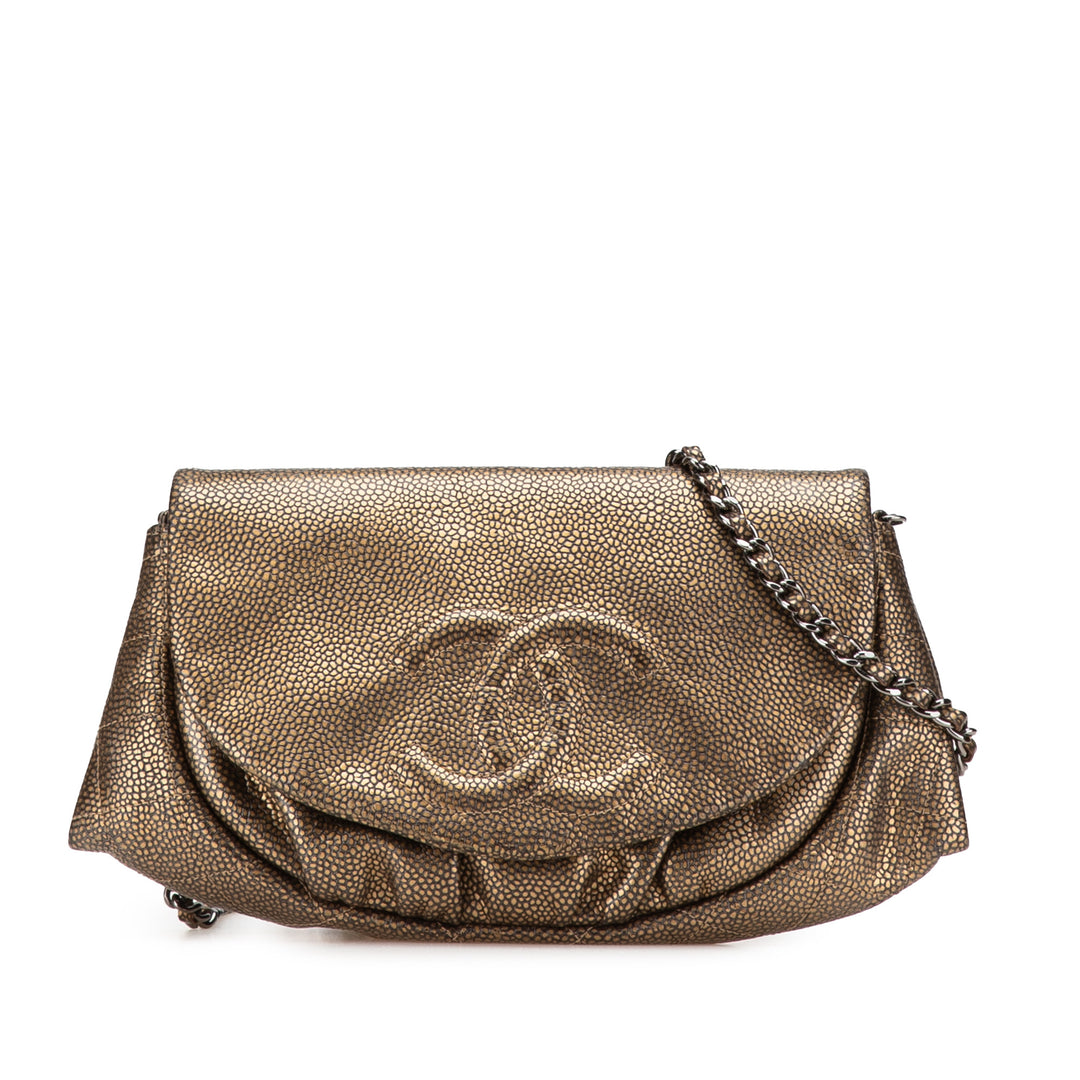 CC Metallic Caviar Half Moon Wallet on Chain Gold - Gaby Paris