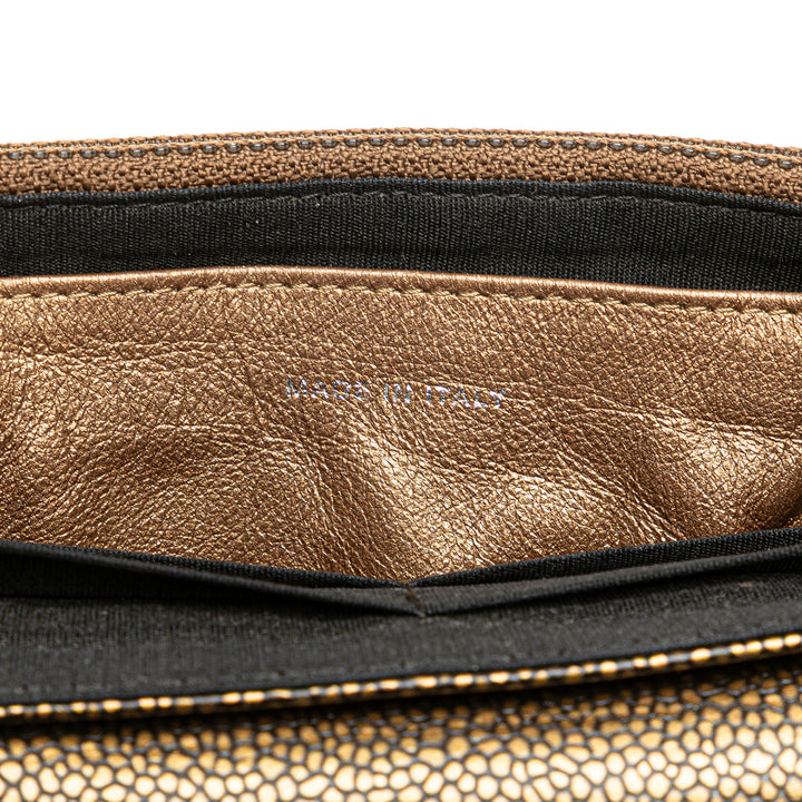 CC Metallic Caviar Half Moon Wallet on Chain Gold - Gaby Paris
