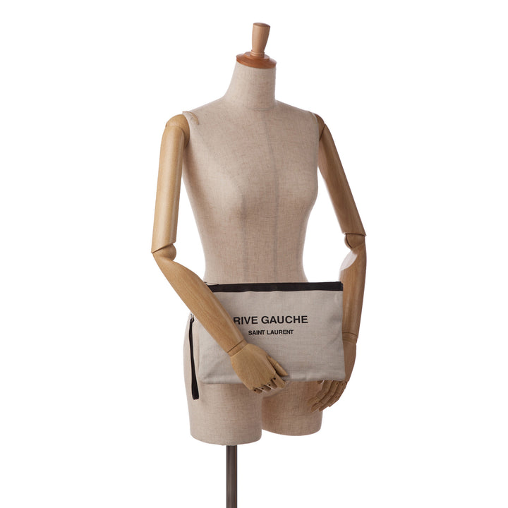 Canvas Rive Gauche Wristlet Clutch White - Gaby Paris
