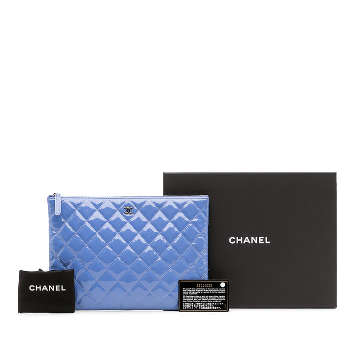 Medium Quilted Patent O Case Clutch Blue - Gaby Paris