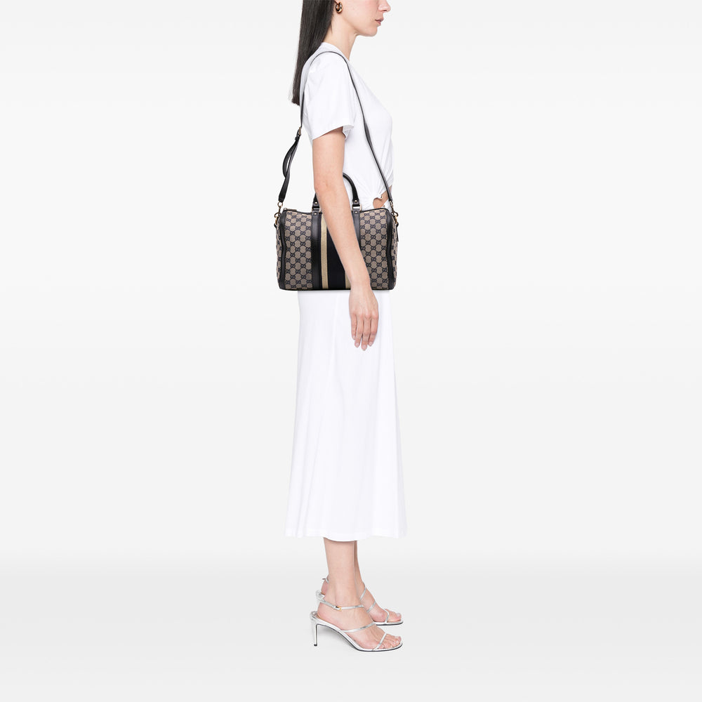 Medium GG Canvas Web Joy Boston Bag Brown - Gaby Paris