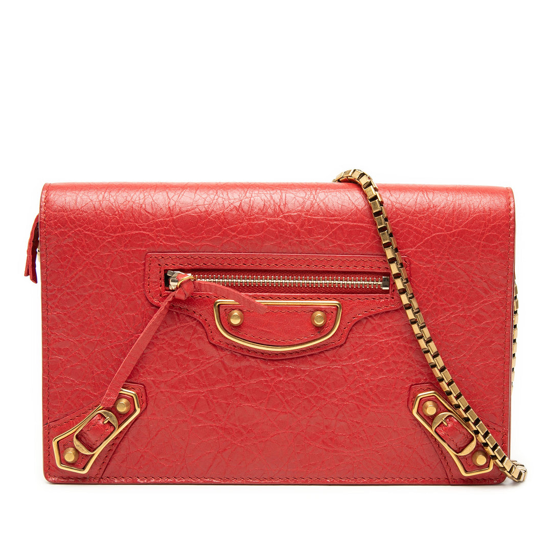Balenciaga Cuir de chèvre Motocross Metallic Edge Wallet on Chain