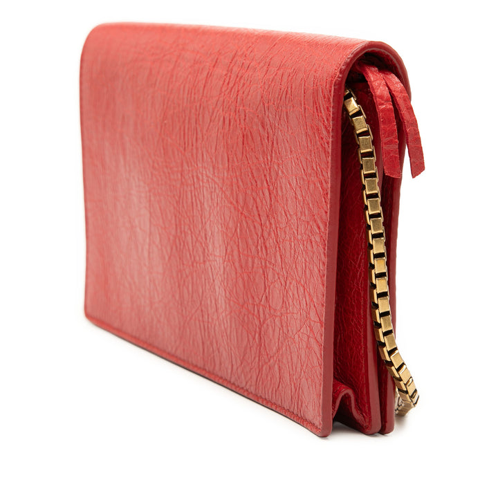 Balenciaga Cuir de chèvre Motocross Metallic Edge Wallet on Chain
