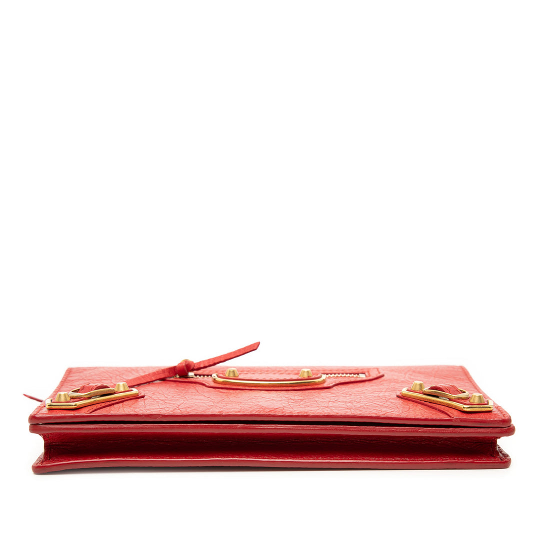 Balenciaga Cuir de chèvre Motocross Metallic Edge Wallet on Chain