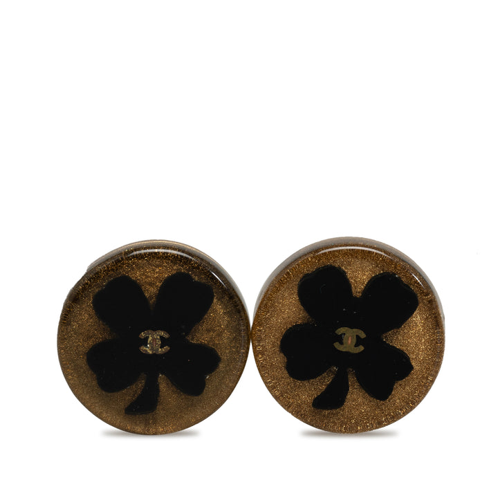 Resin CC Clover Clip On Earrings Gold - Gaby Paris