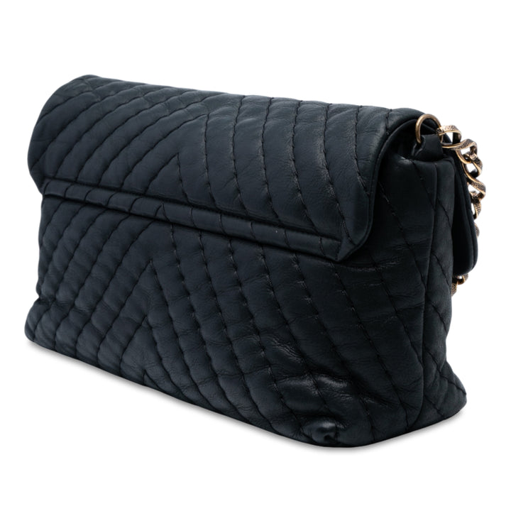 Chanel Large Chevron Iridescent Cuir de veau Surpique Flap Noir