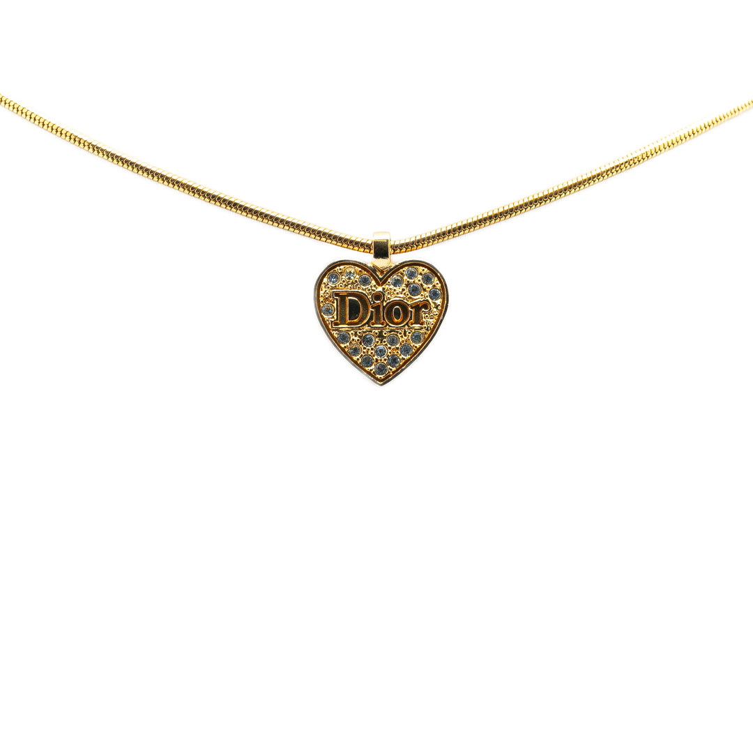 Gold Plated Logo Rhinestones Heart Pendant Necklace Gold - Gaby Paris