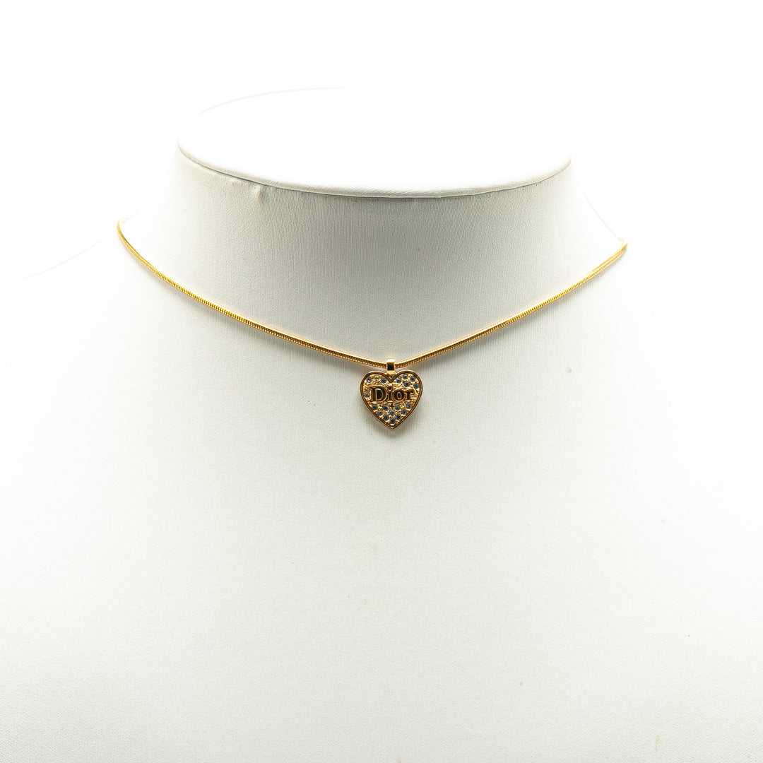 Gold Plated Logo Rhinestones Heart Pendant Necklace Gold - Gaby Paris