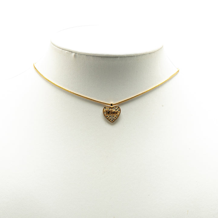 Gold Plated Logo Rhinestones Heart Pendant Necklace Gold - Gaby Paris