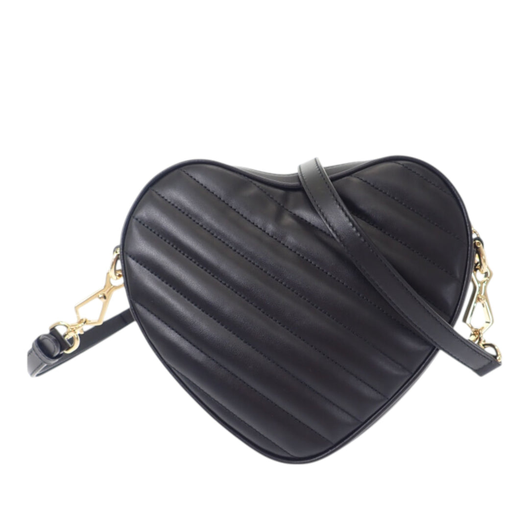 Matelasse Diagonal Interlocking G Heart Sac Mini Cuir de veau Noir