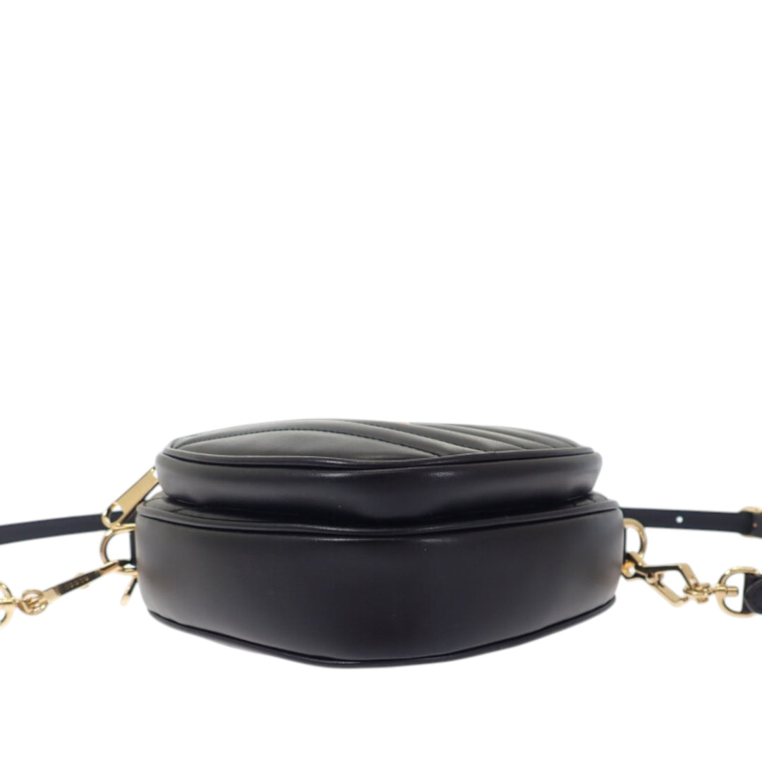 Matelasse Diagonal Interlocking G Heart Sac Mini Cuir de veau Noir