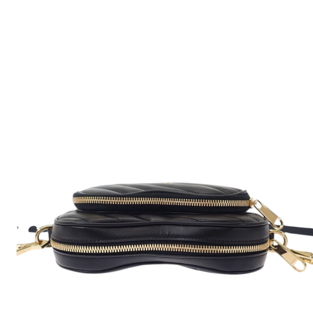 Matelasse Diagonal Interlocking G Heart Sac Mini Cuir de veau Noir
