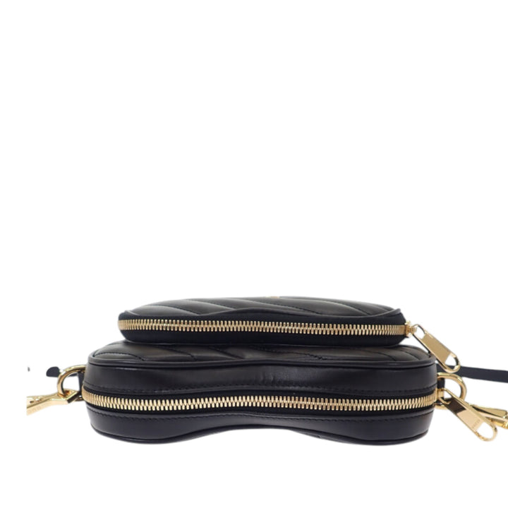Matelasse Diagonal Interlocking G Heart Sac Mini Cuir de veau Noir