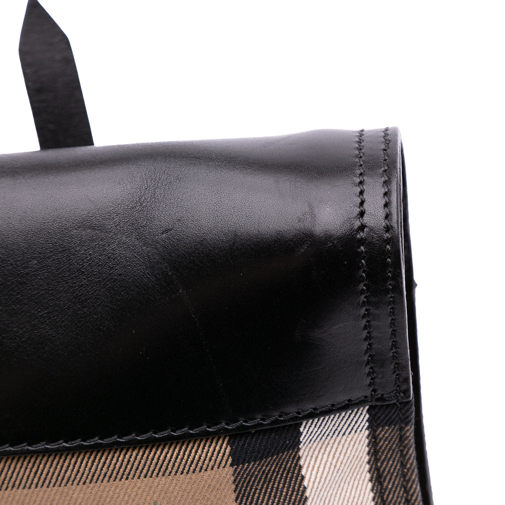 Leather and House Check Canvas Crossbody Black - Gaby Paris