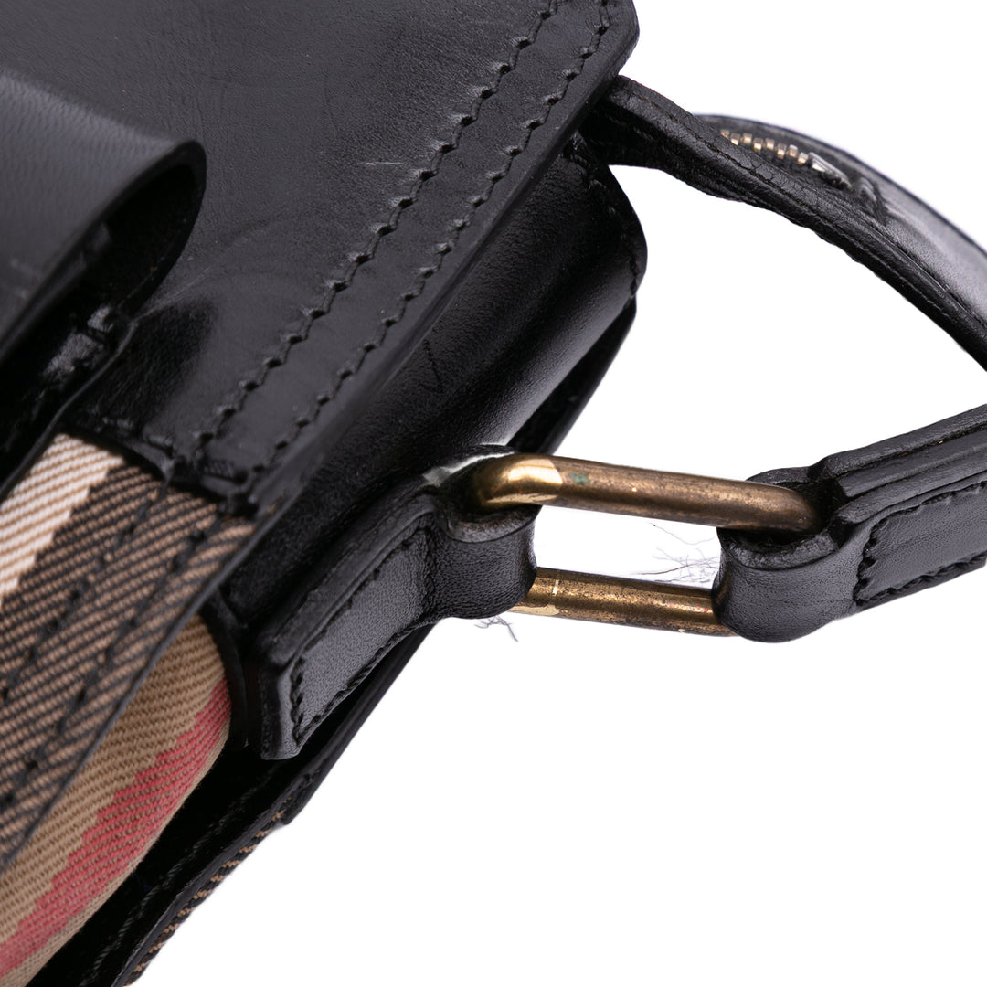 Leather and House Check Canvas Crossbody Black - Gaby Paris