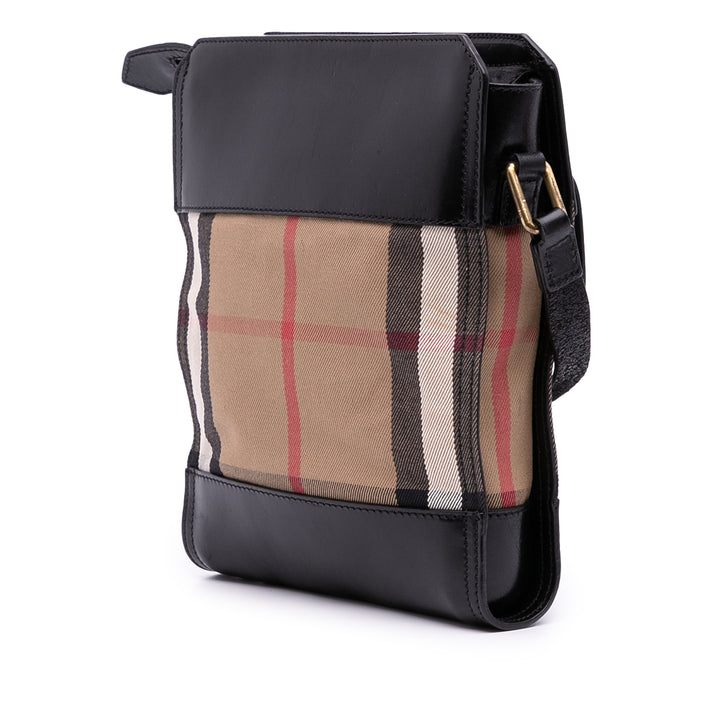 Leather and House Check Canvas Crossbody Black - Gaby Paris