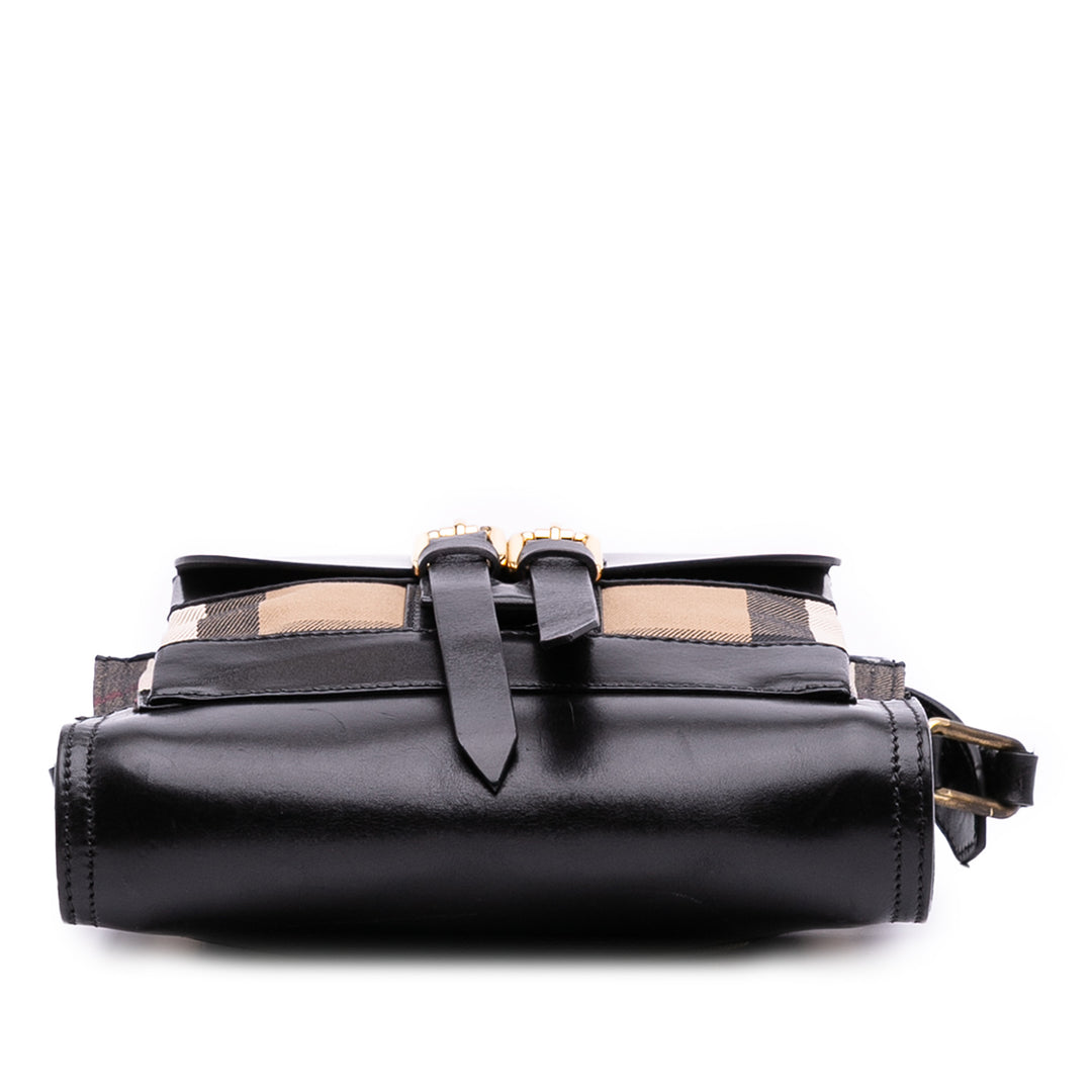 Leather and House Check Canvas Crossbody Black - Gaby Paris