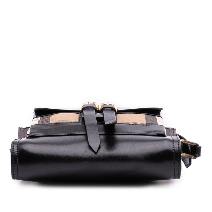 Leather and House Check Canvas Crossbody Black - Gaby Paris