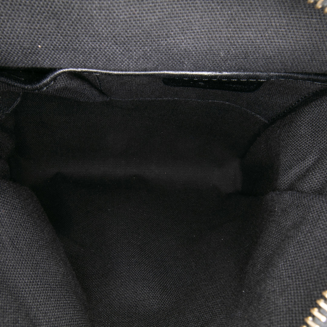 Leather and House Check Canvas Crossbody Black - Gaby Paris
