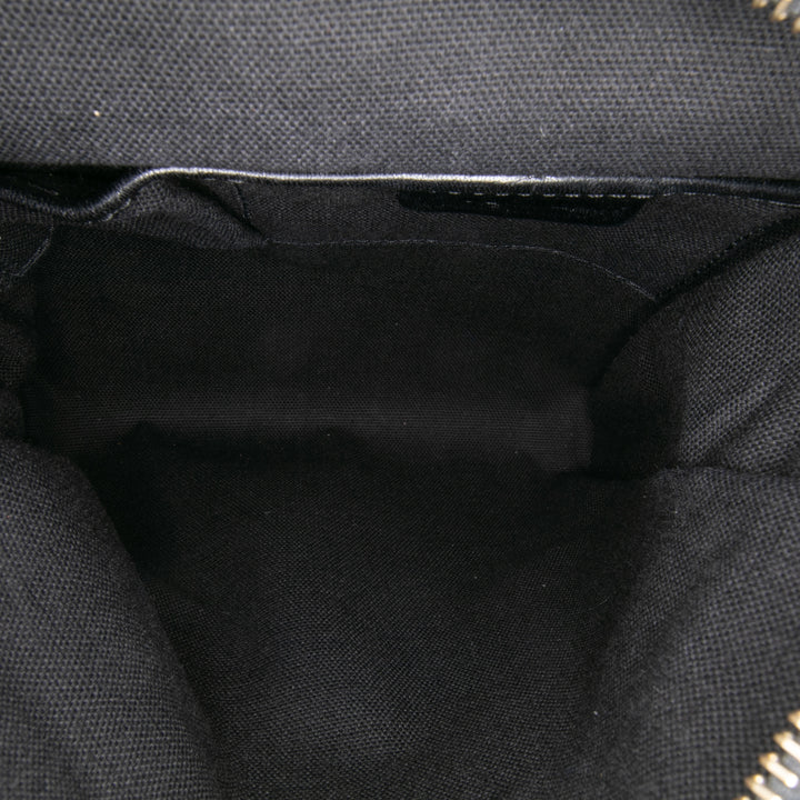 Leather and House Check Canvas Crossbody Black - Gaby Paris