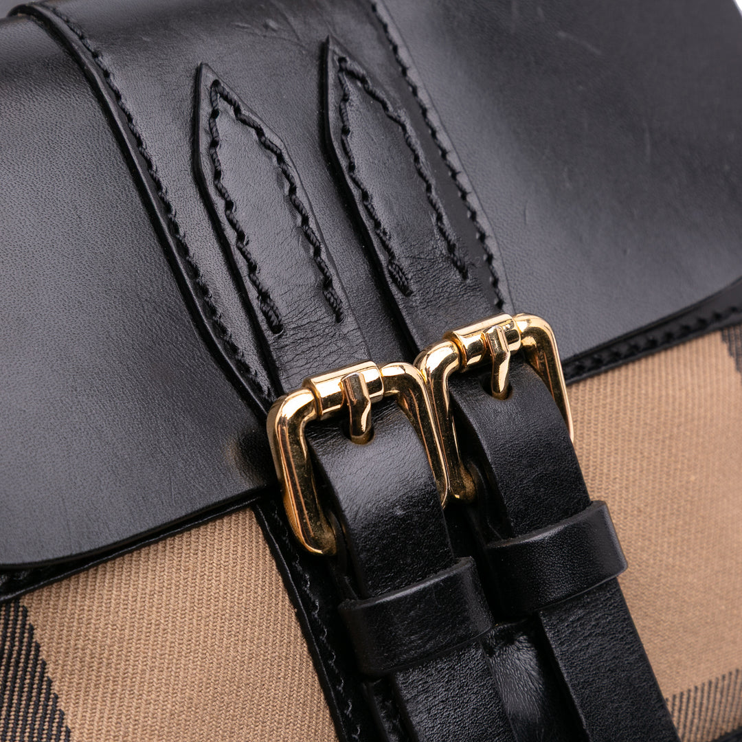 Leather and House Check Canvas Crossbody Black - Gaby Paris