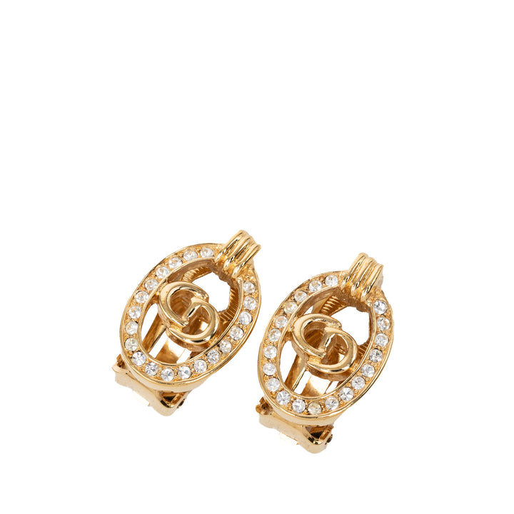 Dior plaqué Strass CD Logo Clip On Boucles d’oreilles