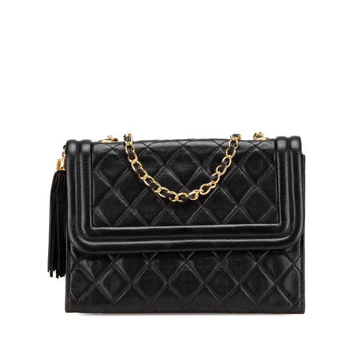 Quilted Lambskin Tassel Flap Black - Gaby Paris