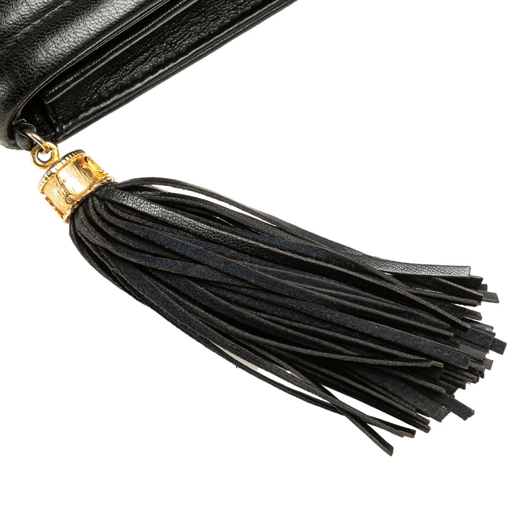 Quilted Lambskin Tassel Flap Black - Gaby Paris