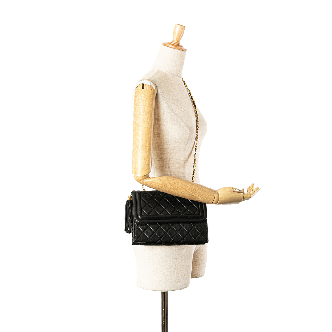 Quilted Lambskin Tassel Flap Black - Gaby Paris