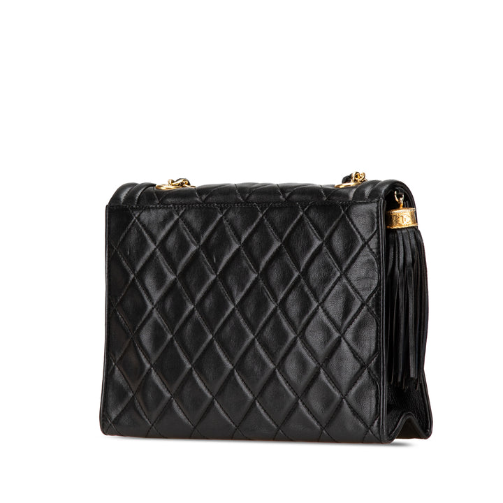 Quilted Lambskin Tassel Flap Black - Gaby Paris