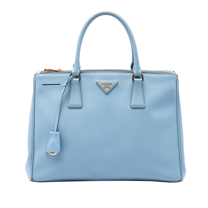 Prada Sac à main Lux Galleria Double Zippé Saffiano Moyen Bleu – vue principale – GABY PARIS