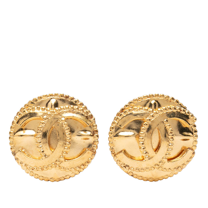 Chanel plaqué CC Rond Clip on Boucles d’oreilles