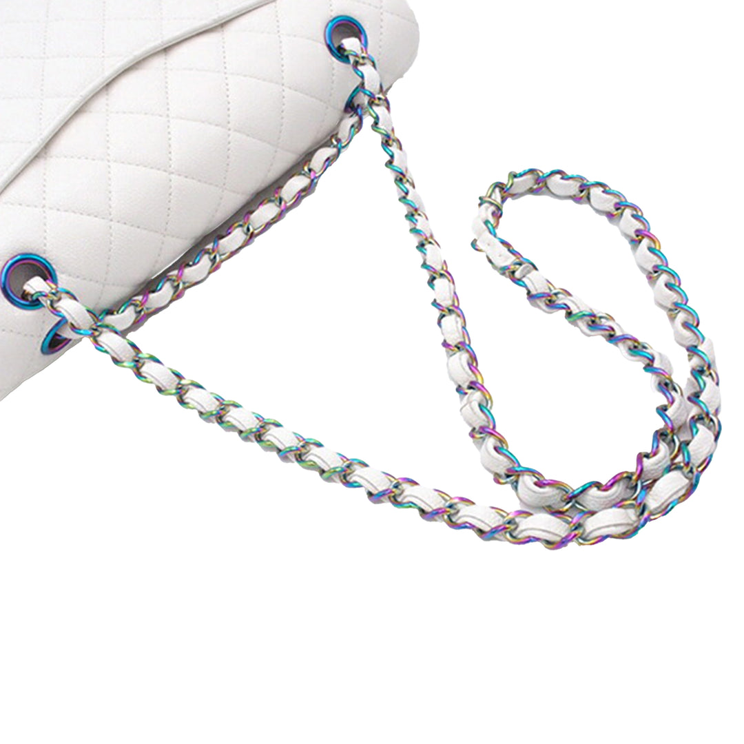 Medium Classic Iridescent Caviar Double Flap White - Gaby Paris