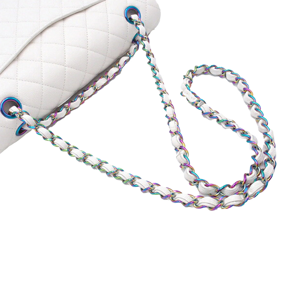 Medium Classic Caviar Rainbow Hardware Double Flap White - Gaby Paris
