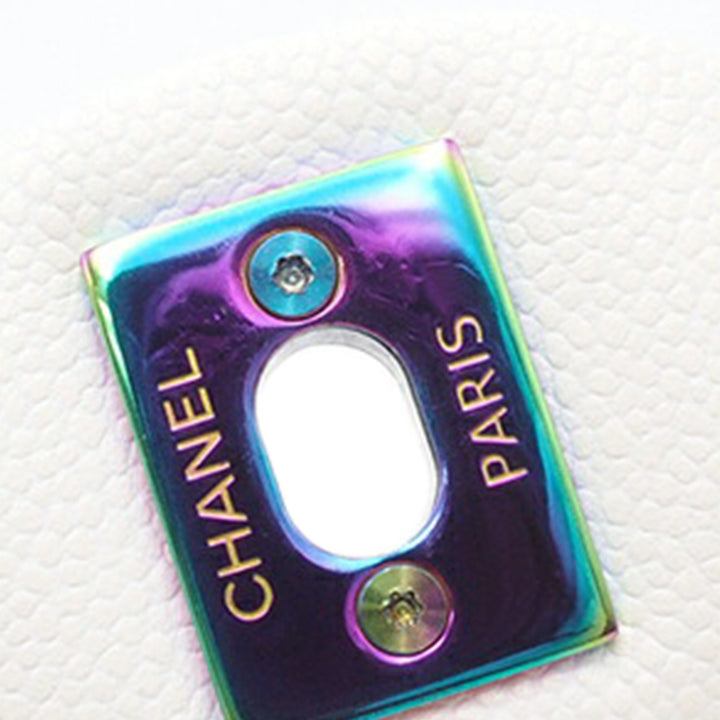 Medium Classic Iridescent Caviar Double Flap White - Gaby Paris