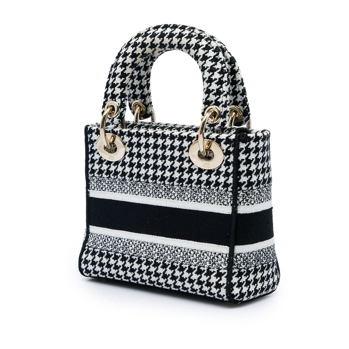 Dior brodé Houndstooth Lady D-Lite Mini Blanc – vue 2 – GABY PARIS