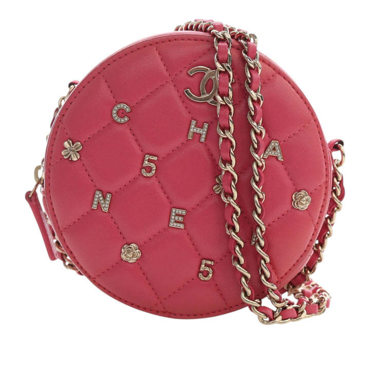 Chanel CC Matelassé Cuir d’agneau Lucky Charms Rond Pochette avec chaîne